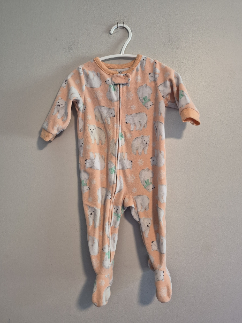 Carter's 6m Peach & White Polar Bear Fleece Zip Up Sleeper